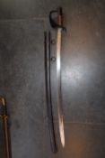A Scandinavian Cavalry Trooper`s sword, 89cm blade, regulation black painted steel half bowl hilt,