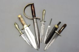 A Victorian hunting knife, with scabbard together with two cutlery hilted hunting knives, a modern