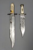 A large Bowie style knife by W. Butcher, 35cm heavy blade with clipped back point, stamped W.