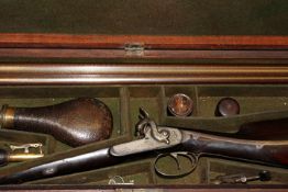 A very rare cased double barrelled 20-bore percussion sporting gun on William Needhams self