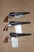 Three deactivated Italian Black Powder .44cal Remington style six-shot Revolvers, each with 7.75inch