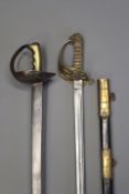 A Royal Naval Officer`s sword, 80cm slightly curved blade by Boyton & Son, Clerkenwell, etched