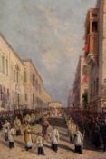 Girolamo Gianni (1837-1895) Neapolitan Italian,Good Friday procession in a city street, probably