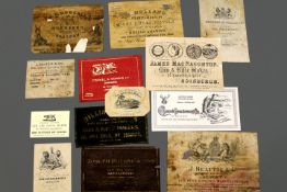 Thirteen gun case trade labels, to include Beattie & Co., H. Holland, J.D. Dougal, Westley Richards,