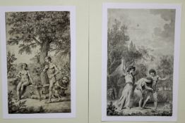 English School (18th Century),Adam & Eve, two monochrome watercolours, framed as one,16 x 10cm and