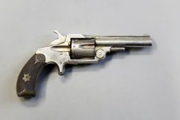 A.32 rimfire Smith`s New Model revolver, 3inch sighted plated barrel, plated cylinder and frame,