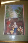 Two Thai gouache paintings highlighted in gilt, 26 x 18cm the largest. (2)