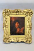 Dutch School (19th Century),Man singing by candlelight,oil on canvas,35 x 27cm.Titled in ink on