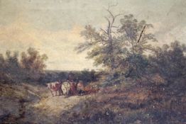 John Holland Senior (19th Century),Peasants and cattle on a country road,signed,oil on canvas,29 x