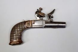 A Belgian flintlock boxlock pocket pistol, 1.5inch turn-off barrel, stamped EIG to the left side