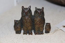 An Austrian cold painted bronze miniature group of four owls,5cm high.