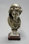 A. Carrier (19th Century) French, a silvered bronze bust of a classical maiden, signed to the