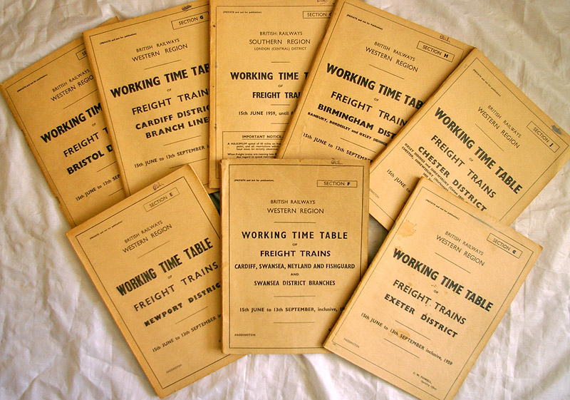 BR Working Timetables of Freight Trains, qty 8, buff covers, all complete with covers. Dated 1959