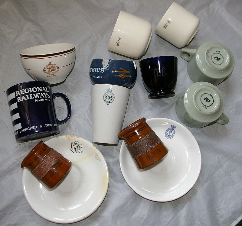 Railway and other Chinaware to include a couple of GNR Refreshment Rooms stoneware Jugs; BR Mugs;
