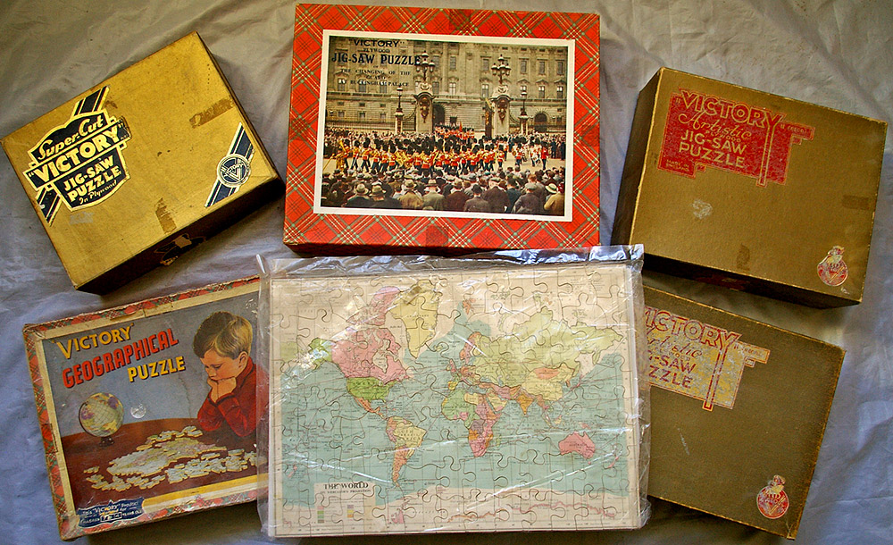 Jigsaws, qty 5 boxed examples comprising Victory `Geographical Puzzle` made up on card to show