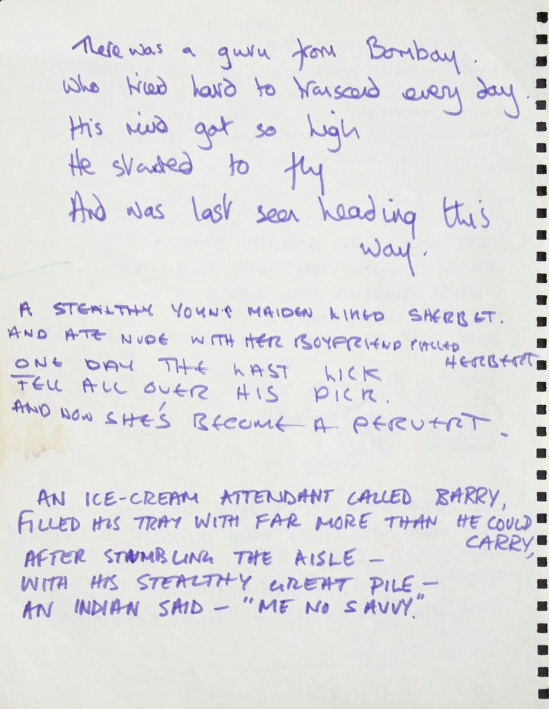 RONNIE WOOD HANDWRITTEN AND ILLUSTRATED LIMERICKS A purple marker on paper two-sided sheet of - Image 2 of 2