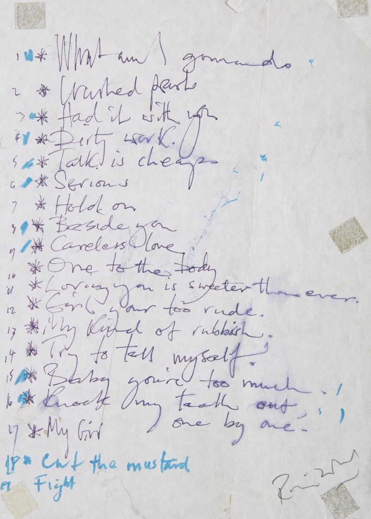 RONNIE WOOD HANDWRITTEN LIST OF SONGS A pen on paper handwritten list of songs, signed by Ronnie