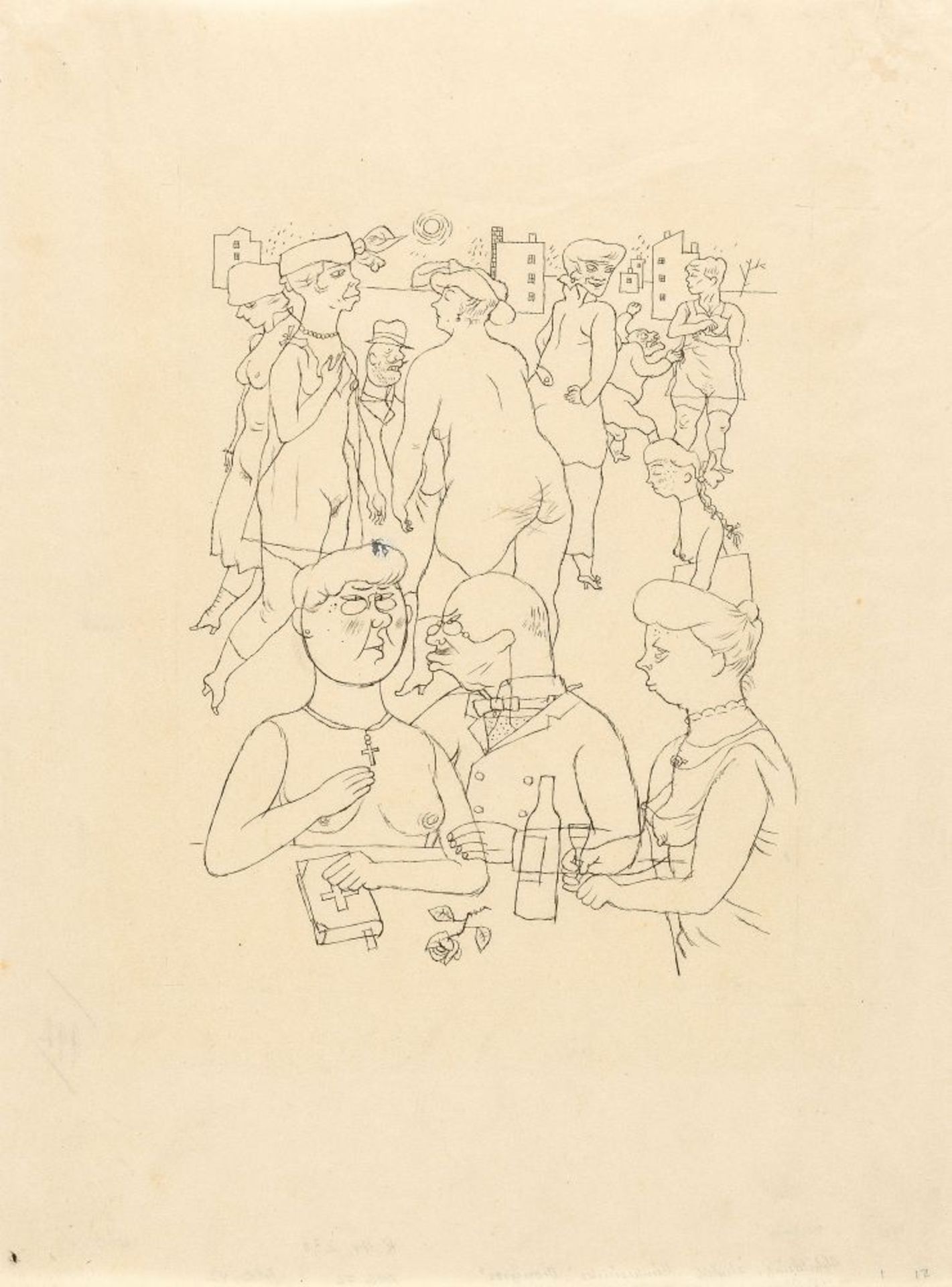 GEORGE GROSZ  1893 - Berlin - 1959    Werbung.  1921  Tuschfeder auf sehr feinem, chamoisfarbenem