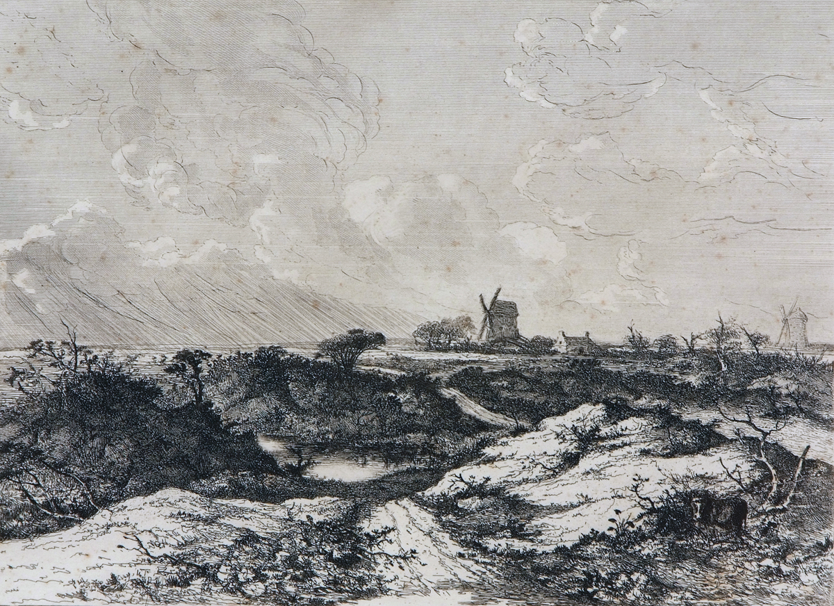 JOHN CROME (1768-1821, BRITISH)  ?Mousehold Heath?  black and white etching, circa 1834  8 x 11ins