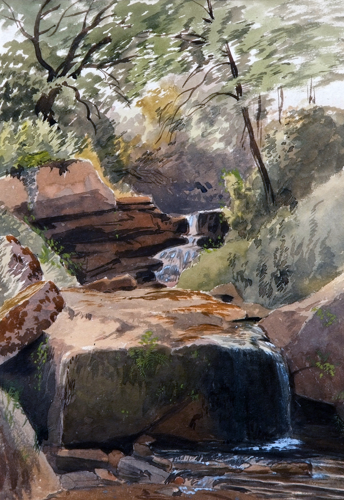 JOHN MIDDLETON (1827-1856, BRITISH)  Wooded Landscape with Rocky Stream  watercolour  13 ½ x 9 ½