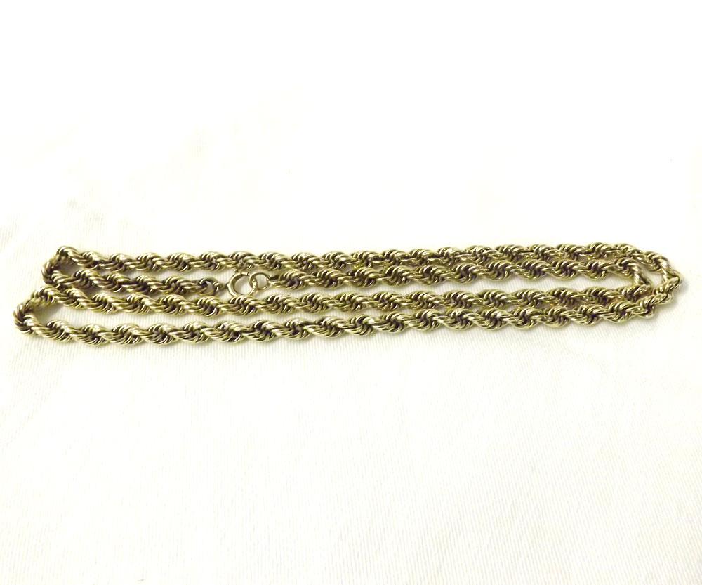 A heavy yellow metal Rope Twist Necklace stamped ?9ct?, 67cm long and weighing approximately 59gm