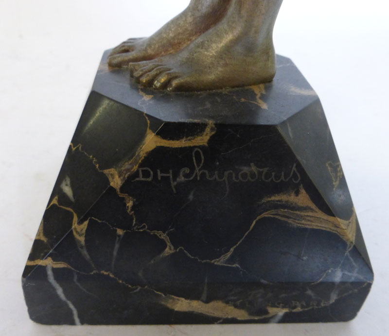 A mixed lot comprising: A cast metal figure after D H Chiparus, raised on a polished Marble plinth - Image 3 of 9