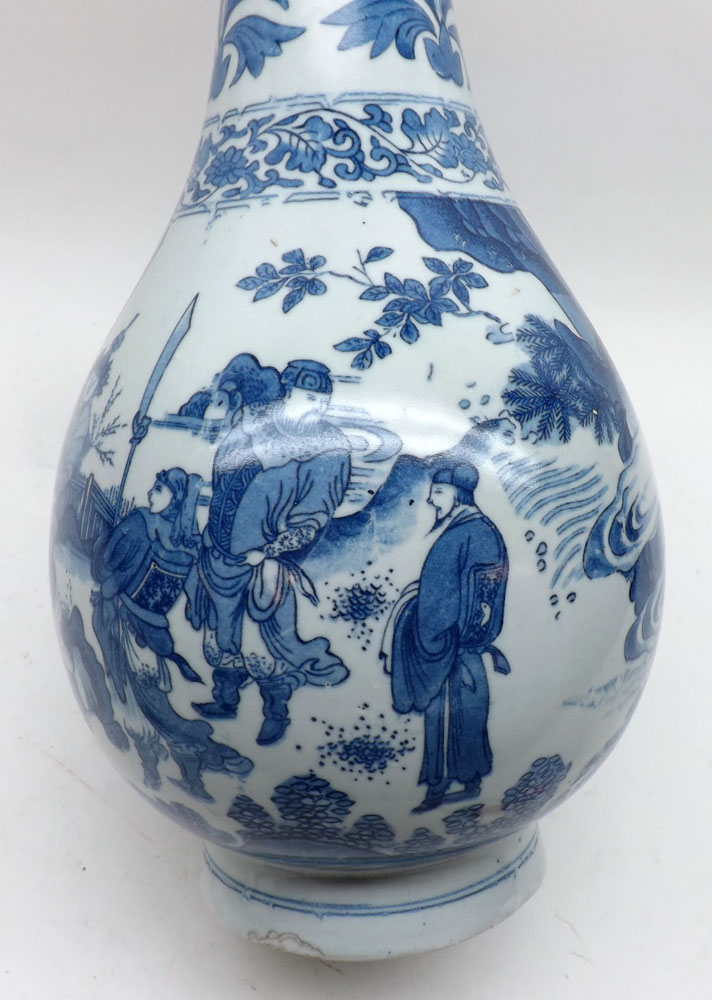 A Chinese large Spill Vase of baluster form, the lower body decorated in under glazed blue with - Image 7 of 8