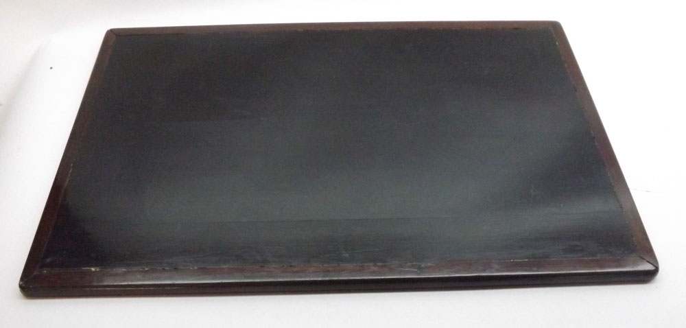 A Chinese Hardwood large Tray of rectangular form, inlaid in the Shibayama manner with lines and - Image 2 of 6