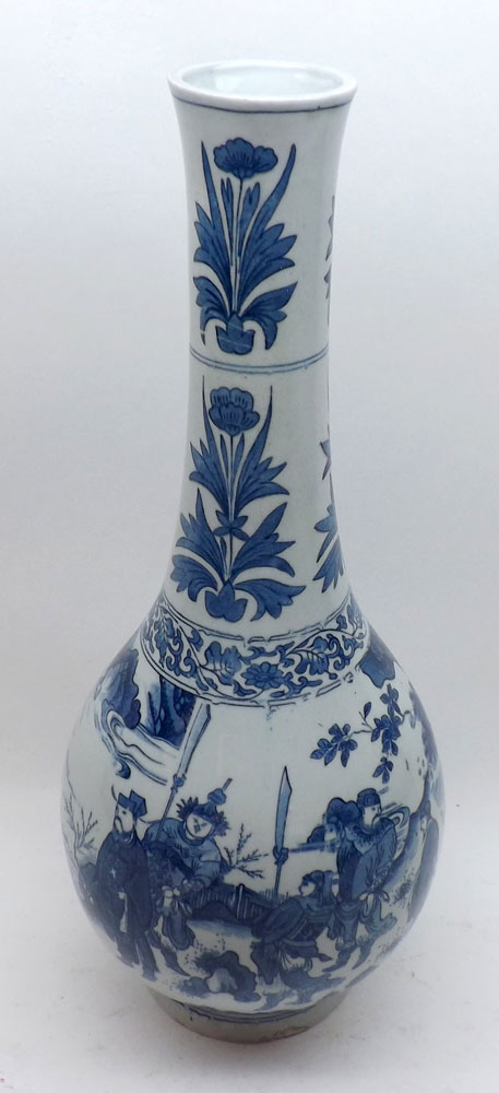 A Chinese large Spill Vase of baluster form, the lower body decorated in under glazed blue with - Image 3 of 8
