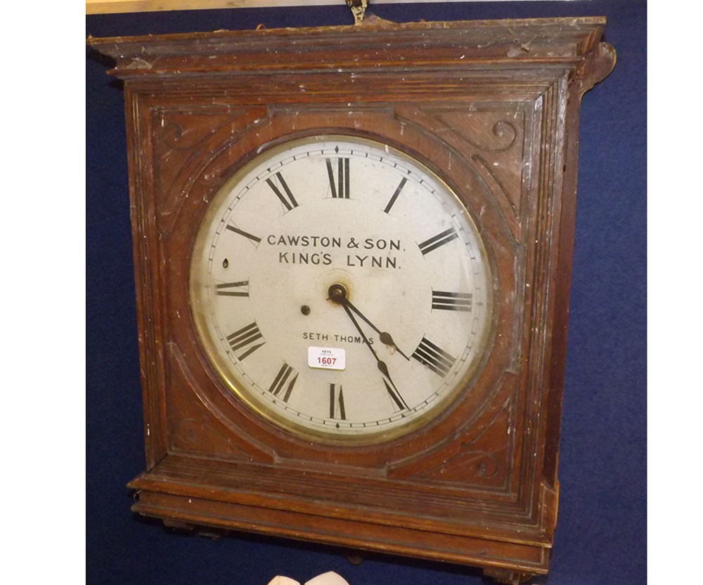 A late 19th/early 20th Century Advertising Shop or Wall Clock, rectangular case and circular face