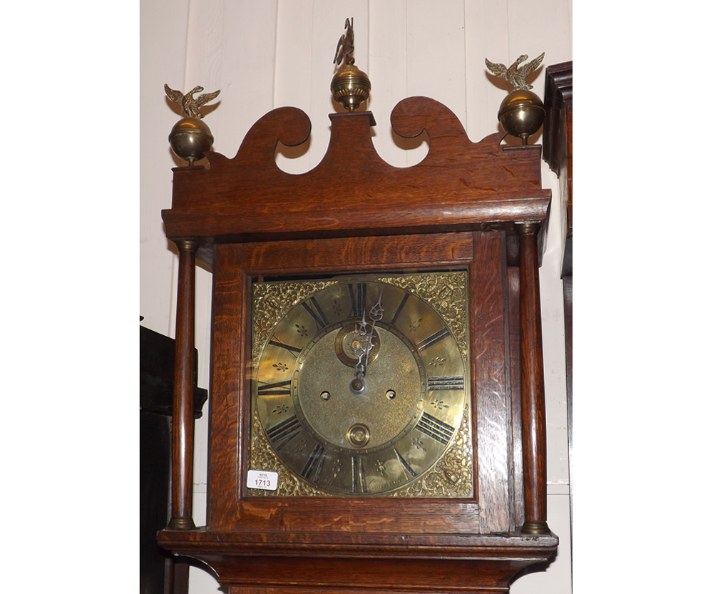 An 18th Century and later Oak Long Case Clock, the Brass dial marked B Damant of Colchester,