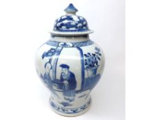 A Chinese large covered baluster Vase, the body well painted in under glazed blue with interior