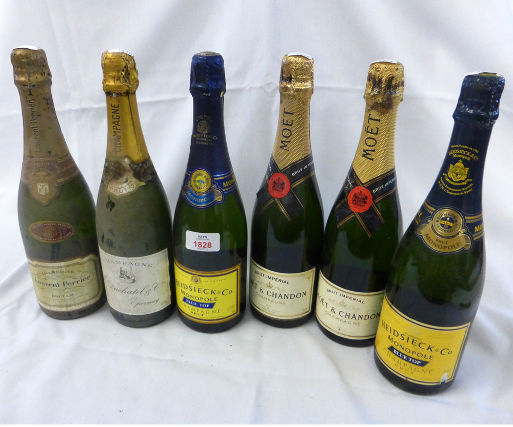 Six Bottles various Champagnes comprising: 2 Heidsieck & Co Monopole blue top, F Duchatel & Co