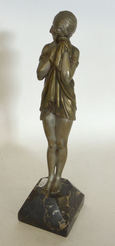 A mixed lot comprising: A cast metal figure after D H Chiparus, raised on a polished Marble plinth - Image 2 of 9