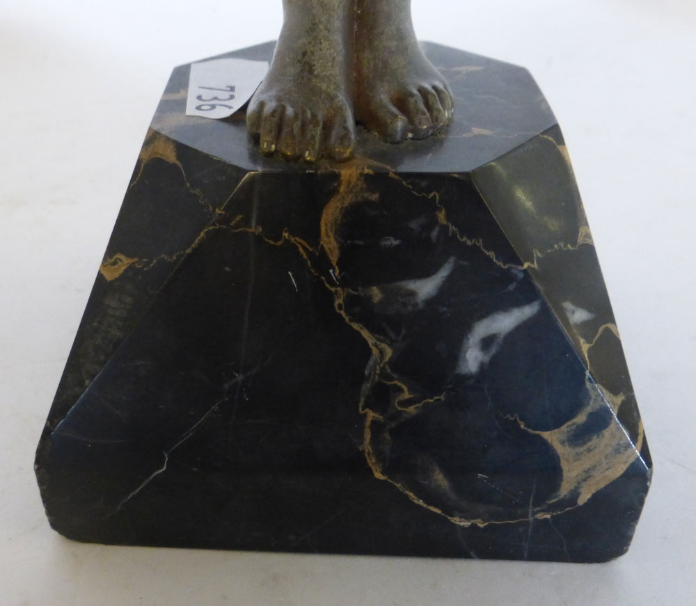 A mixed lot comprising: A cast metal figure after D H Chiparus, raised on a polished Marble plinth - Image 4 of 9