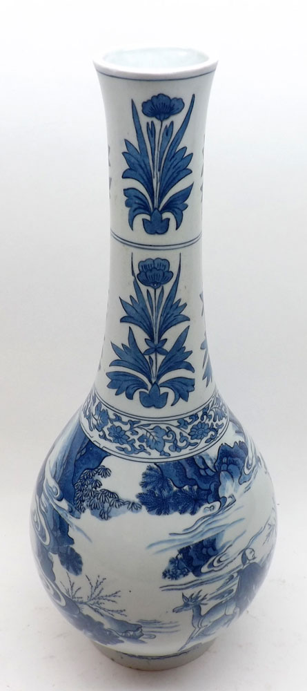 A Chinese large Spill Vase of baluster form, the lower body decorated in under glazed blue with - Image 4 of 8