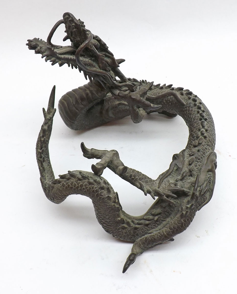 An Oriental Bronze Model of a coiled Dragon, 6? high - Image 4 of 6