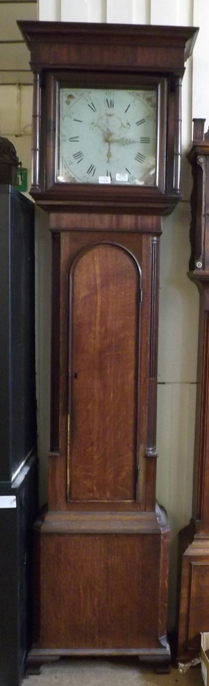 A Mahogany and Oak Cased 30-Hour Long Case Clock, the case with overhanging cornice to a plain - Image 3 of 11