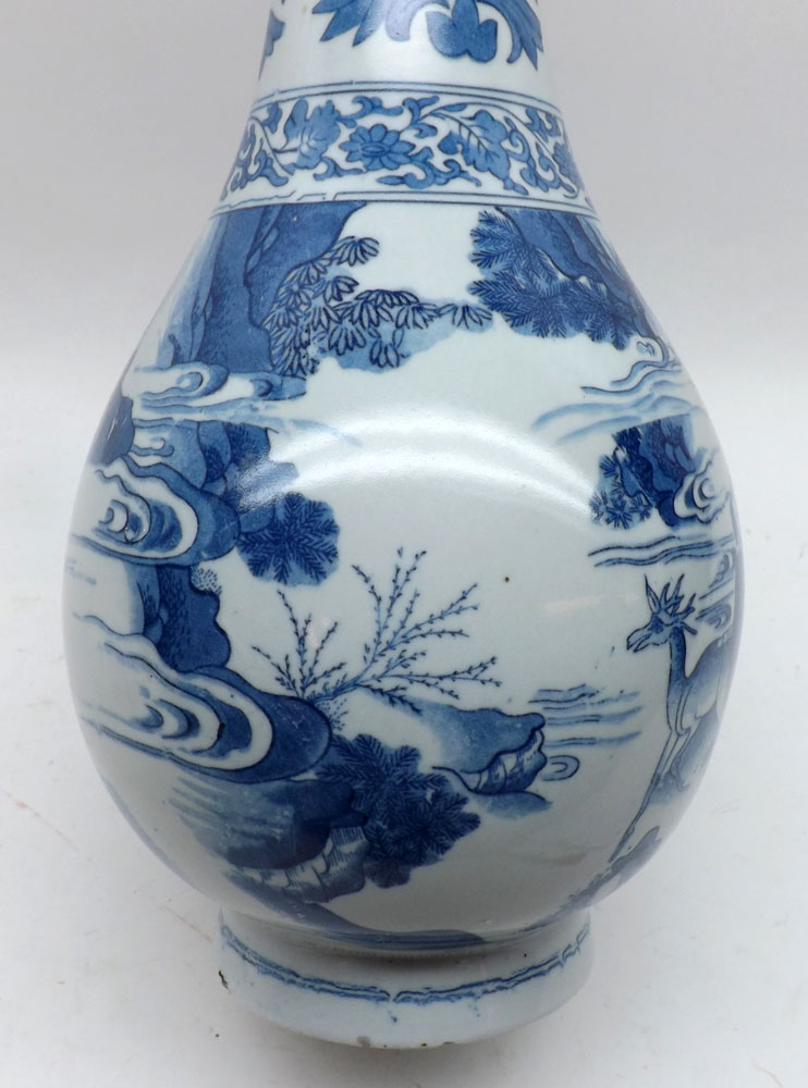 A Chinese large Spill Vase of baluster form, the lower body decorated in under glazed blue with - Image 8 of 8