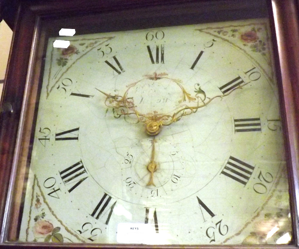 A Mahogany and Oak Cased 30-Hour Long Case Clock, the case with overhanging cornice to a plain