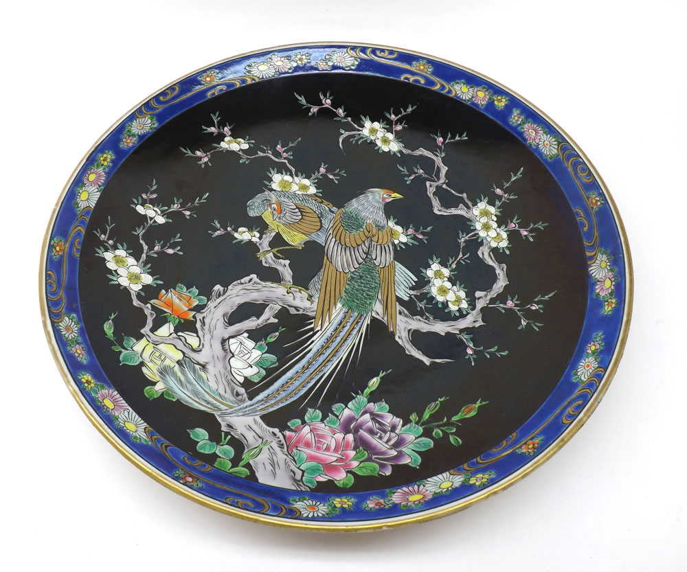 A 20th Century large Chinese circular Charger, the centre decorated in famille verte and rose with