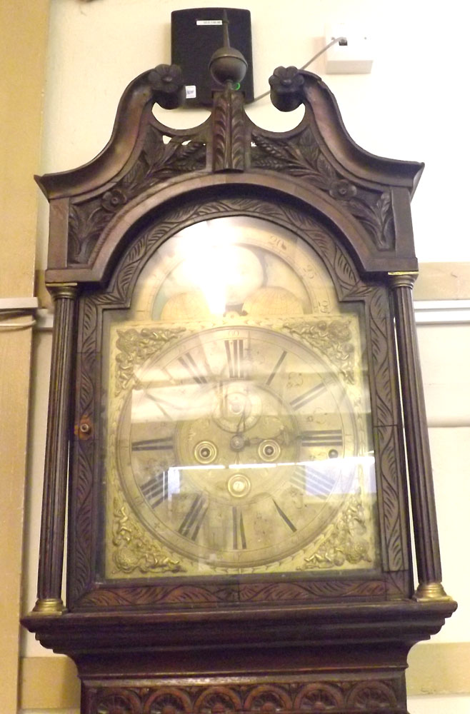 A 19th Century Oak Long Case Clock, Johnson of Gallway, the arched Brass face with lunar dial, - Image 2 of 17