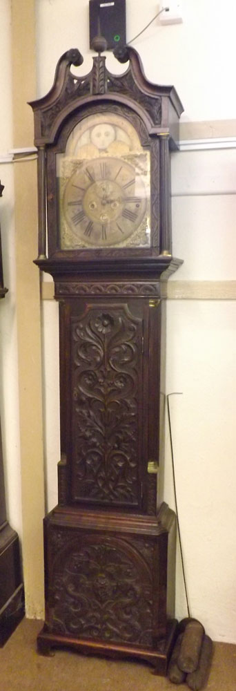 A 19th Century Oak Long Case Clock, Johnson of Gallway, the arched Brass face with lunar dial, - Image 12 of 17
