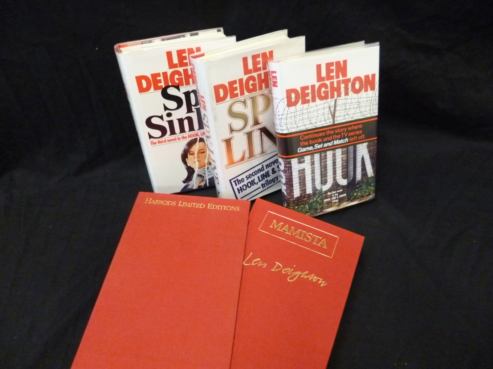 LEN DEIGHTON, 4 ttls: SPY HOOK, 1988, 1st edn, orig cl, d/w, SPY LINE, 1989, 1st edn, orig cl, d/w,