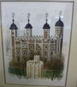 DAVID GENTLEMAN:  THE TOWER OF LONDON, signed Ltd Edn of 195 coloured litho, approx. 21? x 16?, f/g