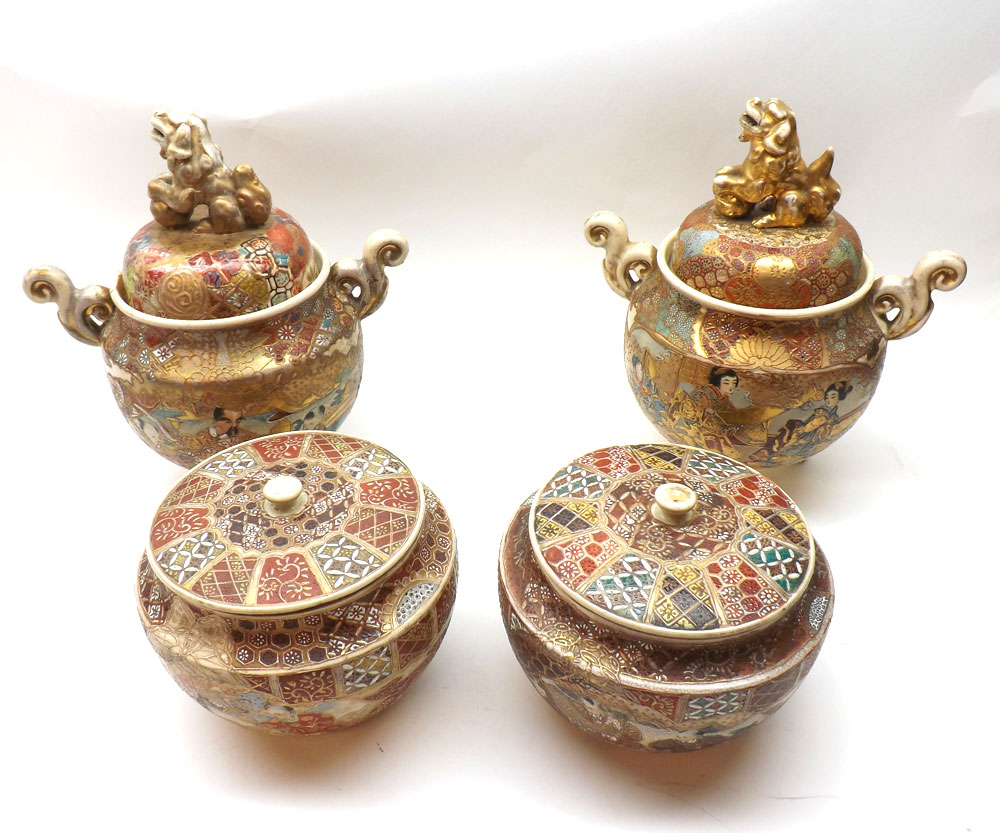 A collection of late 19th/early 20th Century Satsuma Wares comprising: a pair of two-handled