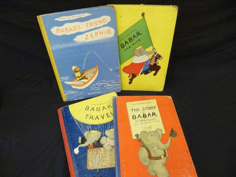 JEAN DE BRUNHOFF, 4 ttls:  BABAR?S TRAVELS, 1936, 2nd edn, fo, orig cl bkd pict bds, worn; THE