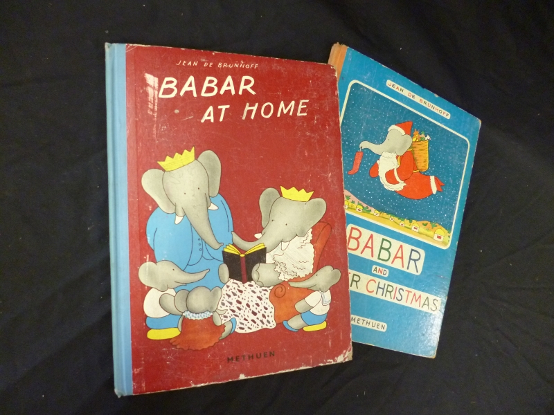 JEAN DE BRUNHOFF, 2 ttls:  BABAR AT HOME, 1938, 1st edn, fo, orig cl bkd pict bds; BABAR AND FATHER