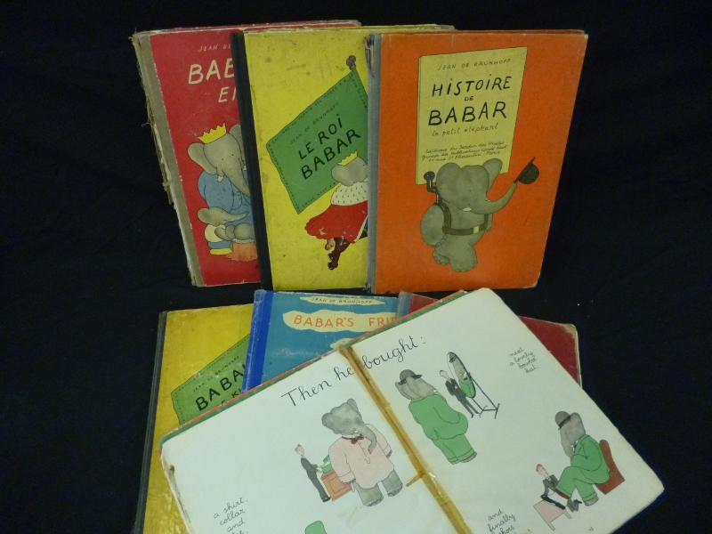 JEAN DE BRUNHOFF, 7 ttls:  HISTOIRE DE BABAR, Paris, 1931, fo, orig cl bkd pict bds, worn; LE ROI