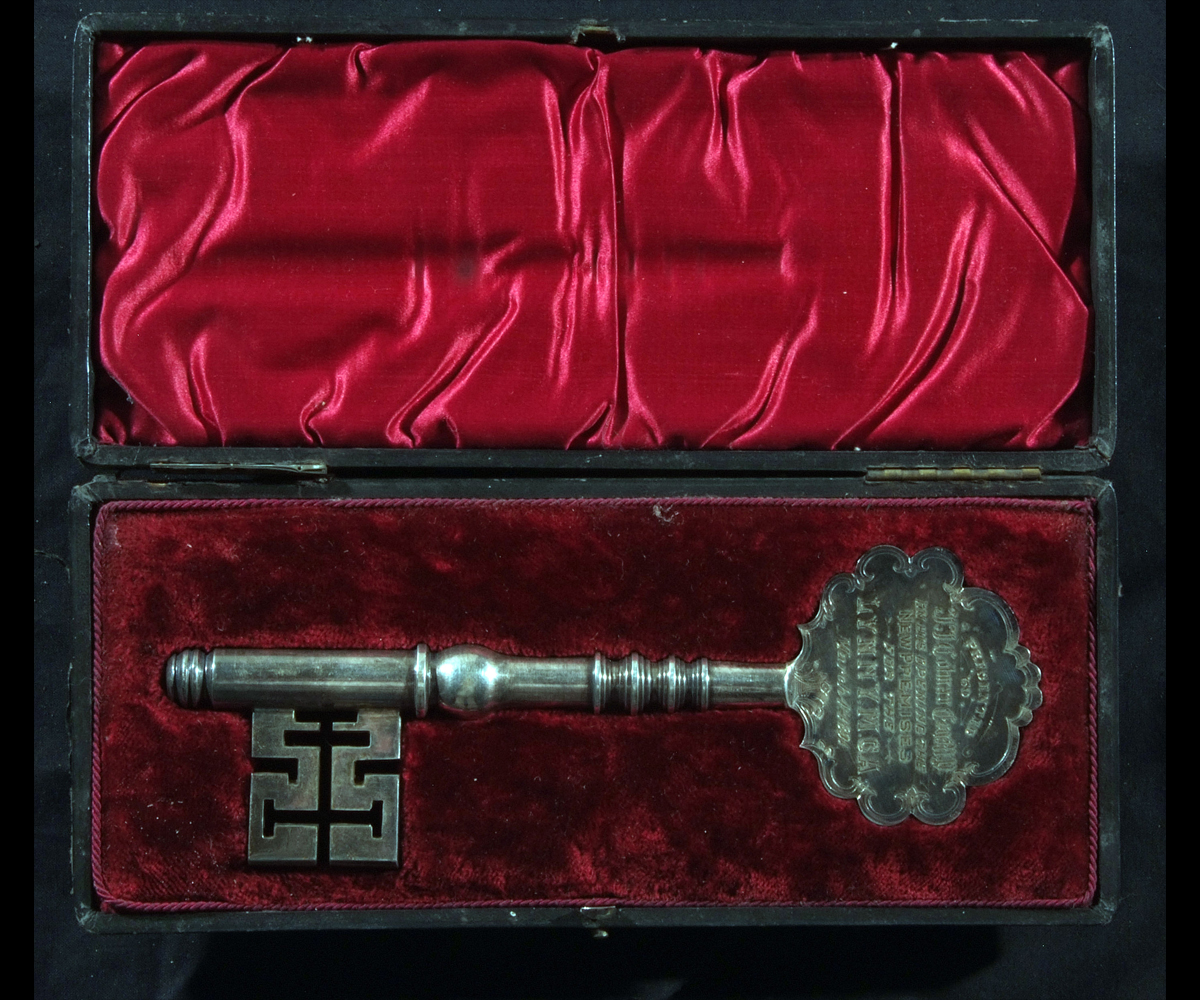 A Silver-plated Commemorative Key ?Presented to J J Colman Esq MP on his Opening the New Premises